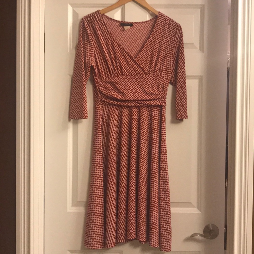 Alyn Paige red and white patterned a-line dress